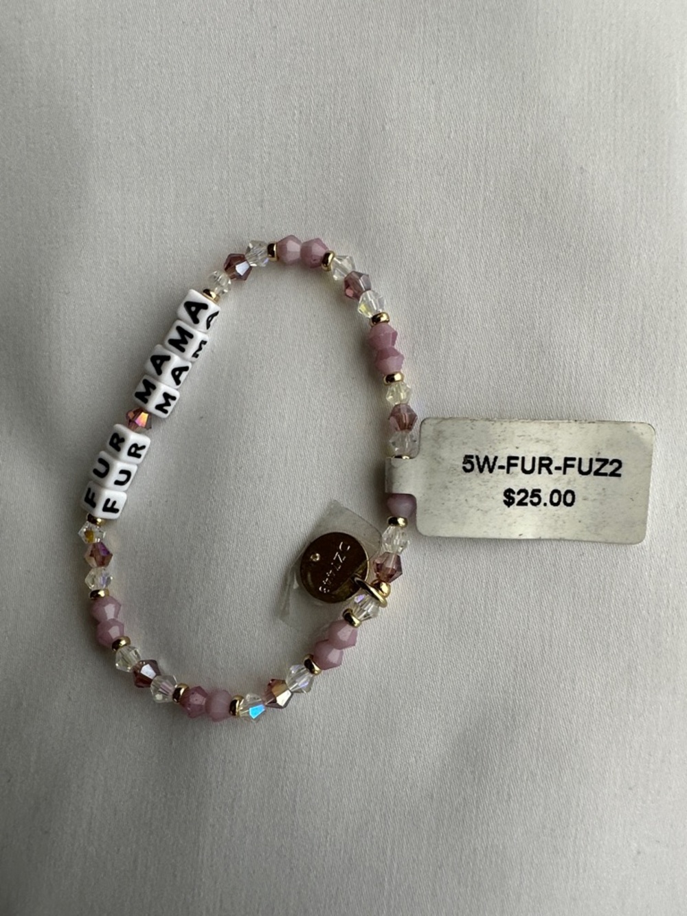 Little Words Project purple and clear "FUR MAMA" Beaded Bracelet size M/L - Picture 4 of 5